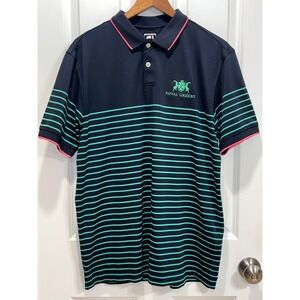 FootJoy FJ Golf Polo Shirt Mens Large Athletic Fit Navy Teal Stripe Royal Greens
